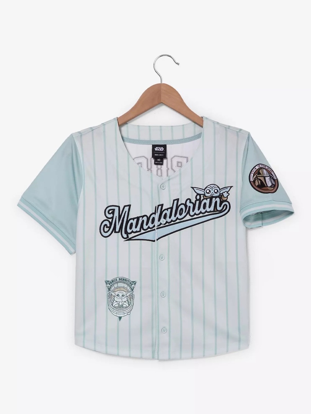Star Wars The Mandalorian Grogu Cropped Striped Baseball Jersey BoxLunch